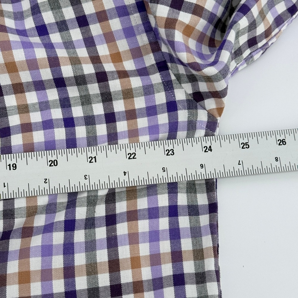 Orvis Country Twill Plaid Button Down Shirt Mens Large Purple Tan Made Portugal - Picture 7 of 16